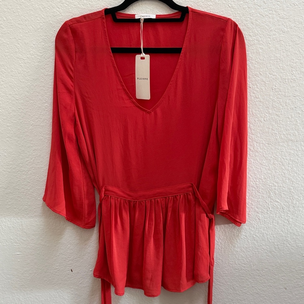 Pleione Red V-Neck Peplum Blouse